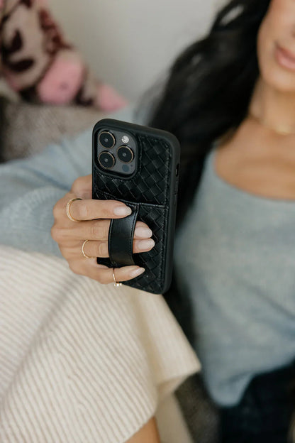 Funda para teléfono tipo billetera de tejido negro