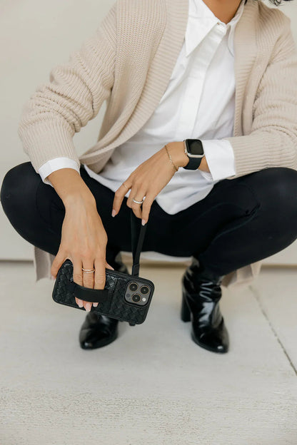 Funda para teléfono tipo billetera de tejido negro