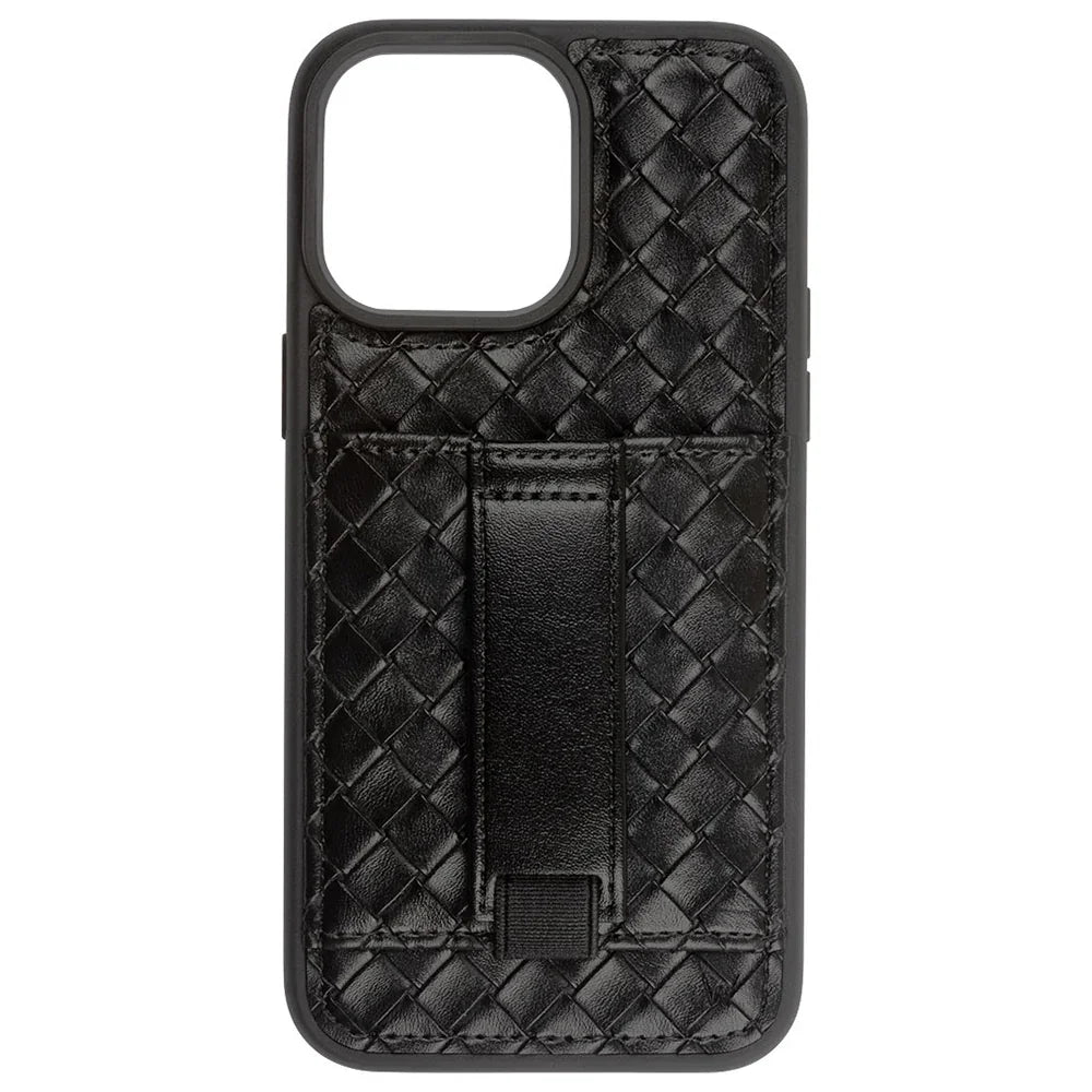 Funda para teléfono tipo billetera de tejido negro