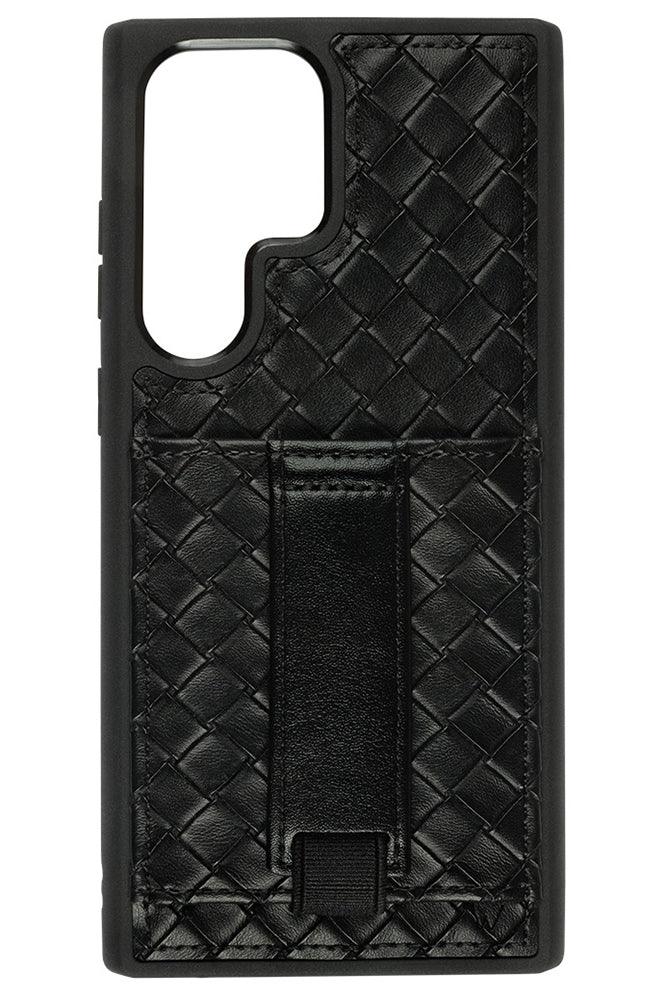 Funda para teléfono tipo billetera de tejido negro