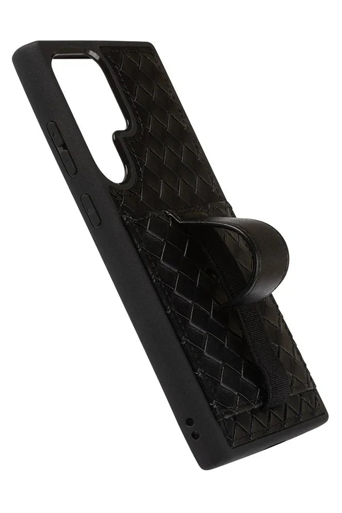 Funda para teléfono tipo billetera de tejido negro