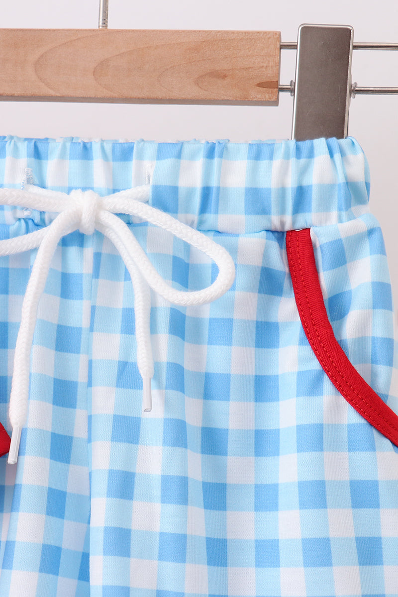 Blue Apple Appliqué Gingham Shorts Boys Set