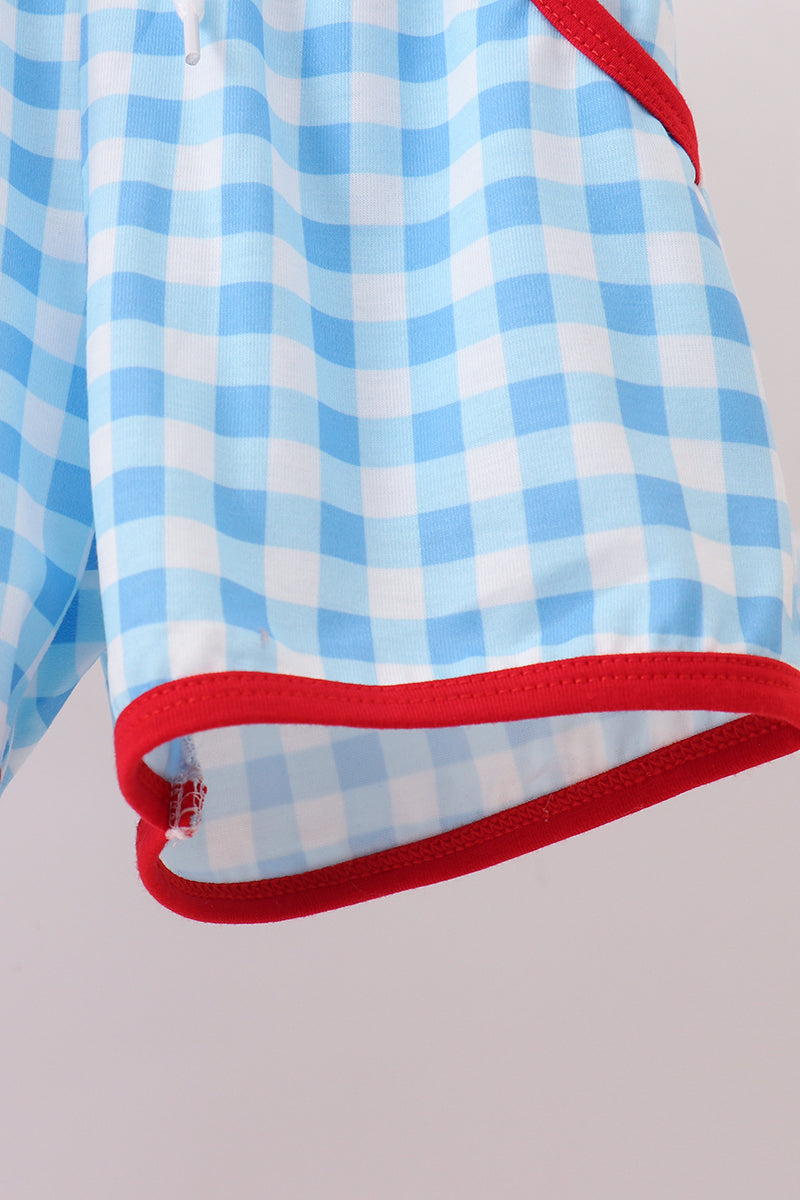 Blue Apple Appliqué Gingham Shorts Boys Set