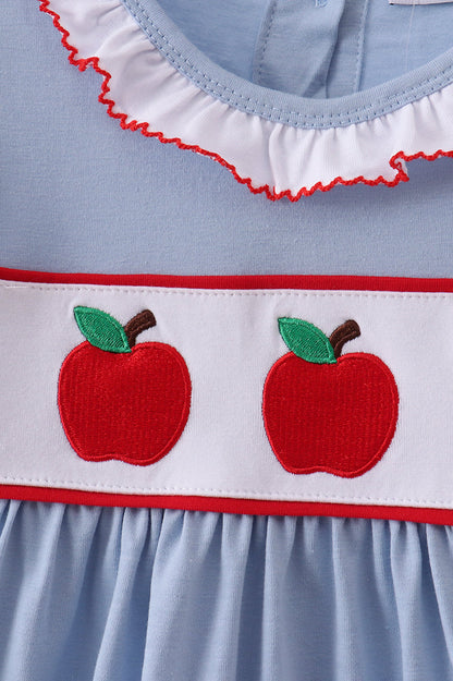 Blue Apple Embroidered Girls Dress