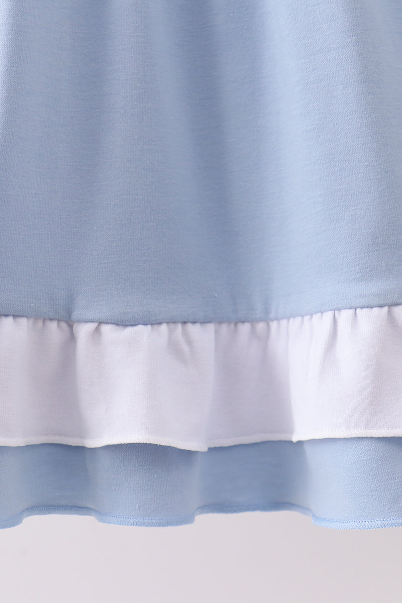 Blue Apple Embroidered Girls Dress