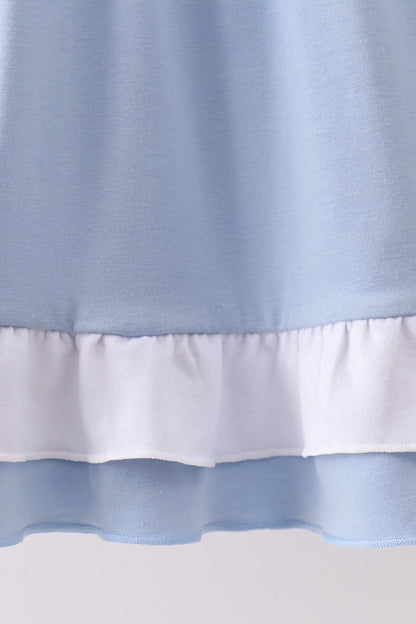 Blue Apple Embroidered Girls Dress
