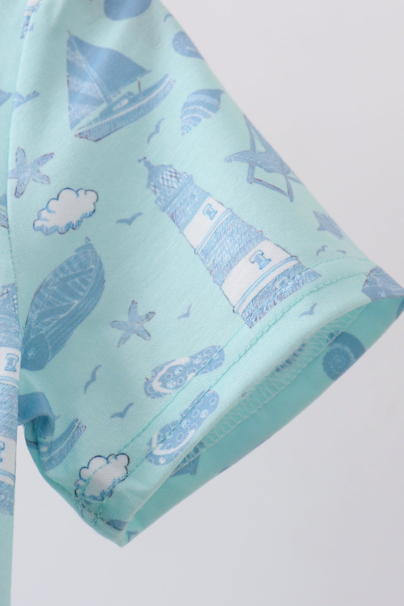 Blue Beach Print Pocket Top for Boys