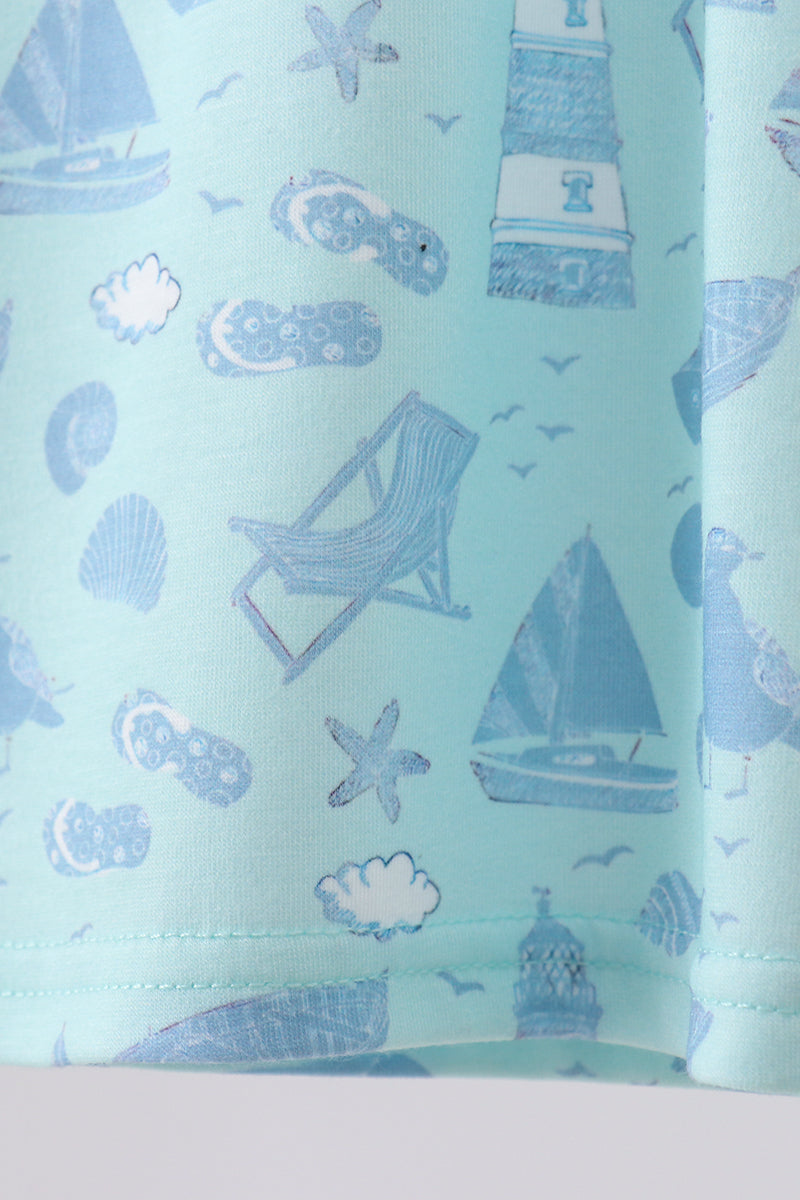 Blue Beach Print Pocket Top for Boys