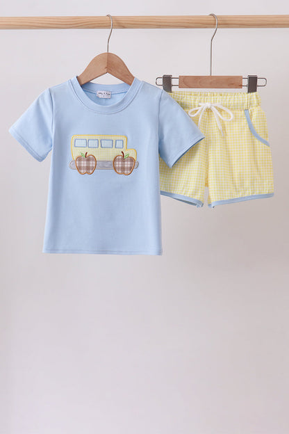 Blue Bus Appliqué Boys Set