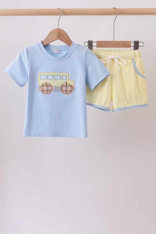 Blue Bus Appliqué Boys Set