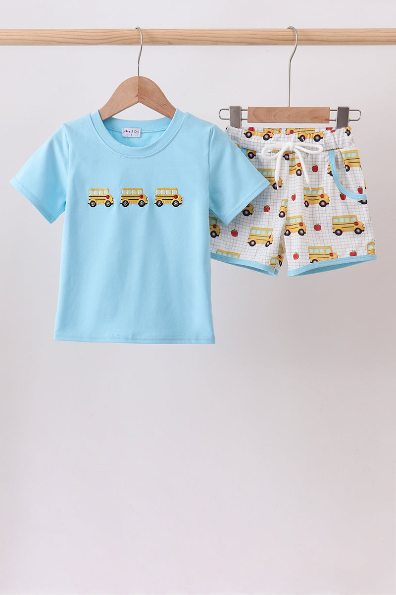 Blue Bus Embroidered Boys Set