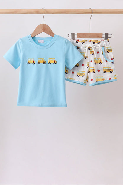 Blue Bus Embroidered Boys Set