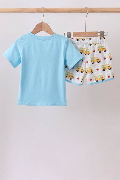 Blue Bus Embroidered Boys Set