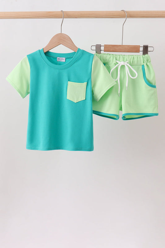 Blue Colorblock Knit Boys Set