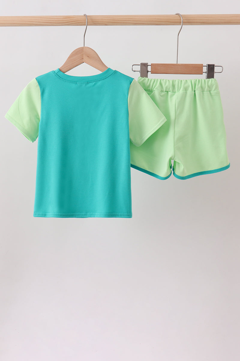 Blue Colorblock Knit Boys Set