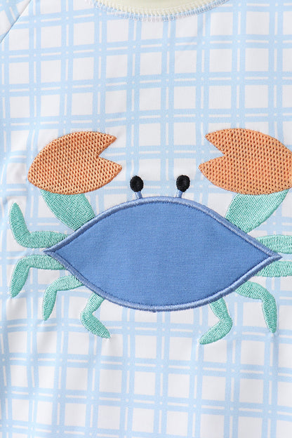 Blue Crab Appliqué Plaid 2-Piece Boys Rashguard Set