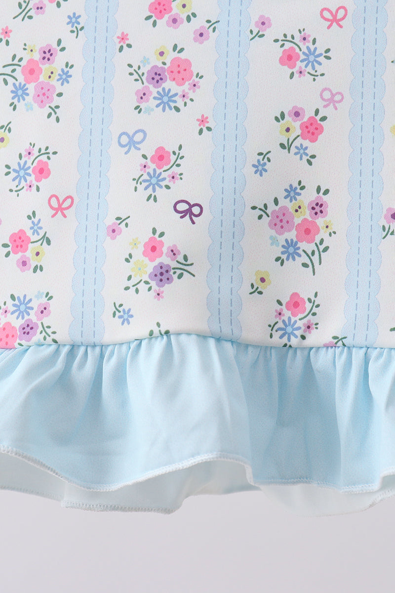 Blue Floral Ruffle 2-Piece Girls Swimsuit