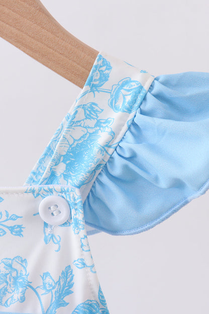 Blue Rose Smocked Ruffle One-Piece Girls Swimsuit