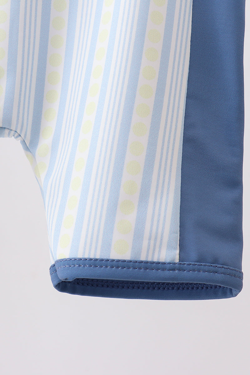 Blue Shark Applique Stripe Baby Boy Swimsuit