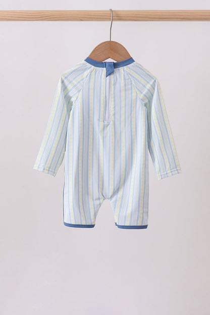 Blue Shark Applique Stripe Baby Boy Swimsuit