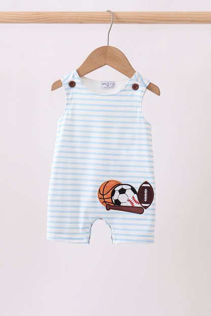 Blue Sports Ball Stripe Appliqué Knit Baby Boy Jon Jon