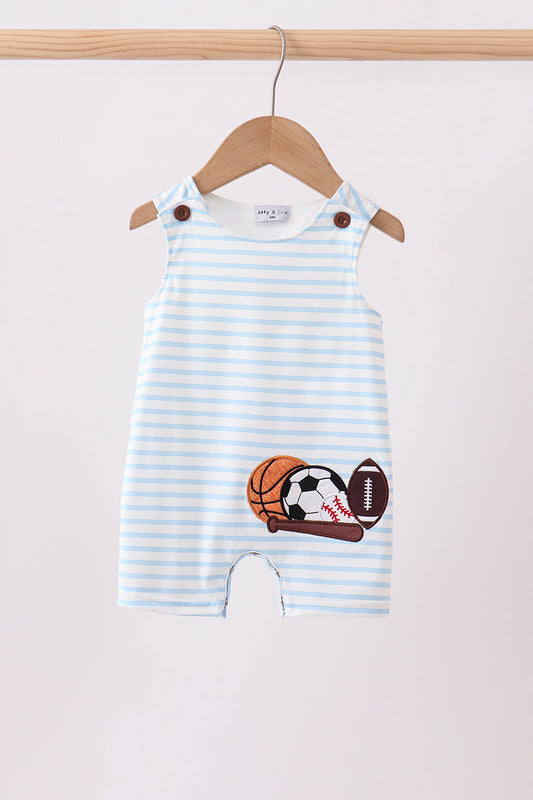 Blue Sports Ball Stripe Appliqué Knit Baby Boy Jon Jon