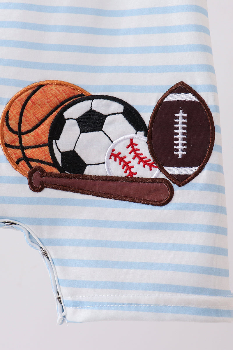 Blue Sports Ball Stripe Appliqué Knit Baby Boy Jon Jon