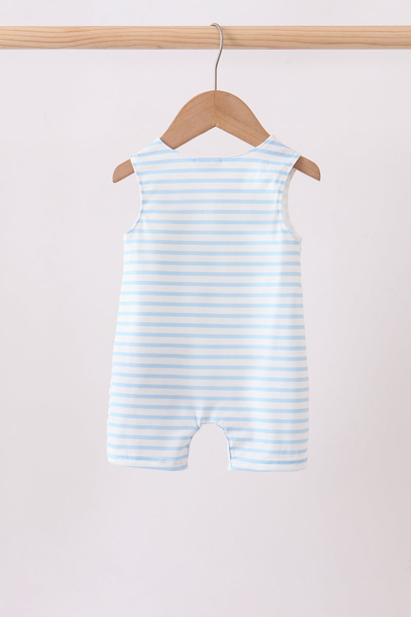 Blue Sports Ball Stripe Appliqué Knit Baby Boy Jon Jon