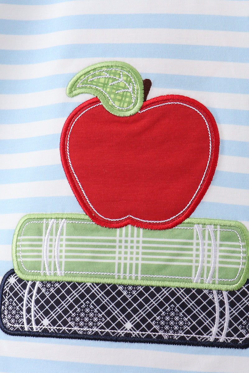 Blue Stripe Apple Book Appliqué Boys Set