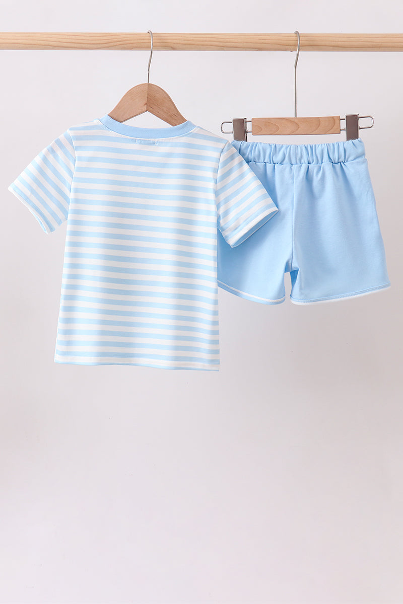 Blue Stripe Apple Book Appliqué Boys Set