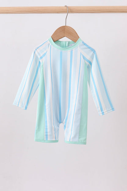 Blue Stripe One-Piece Baby Boy Swimsuit