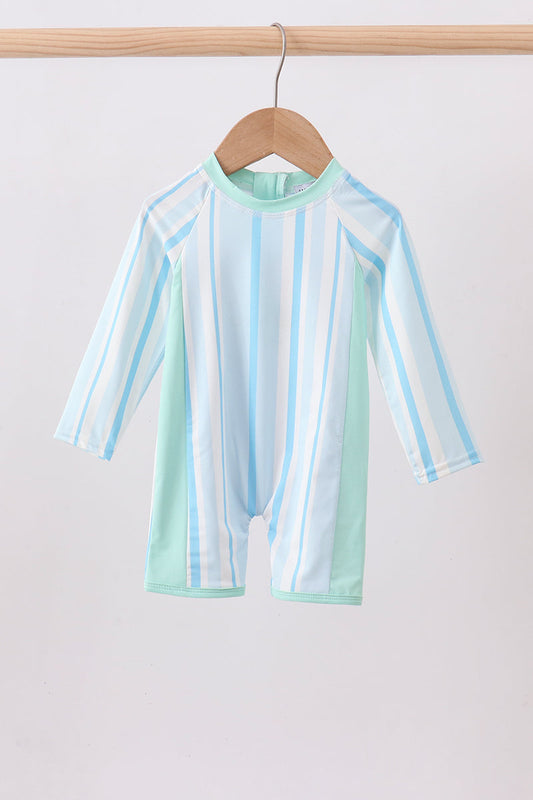Blue Stripe One-Piece Baby Boy Swimsuit