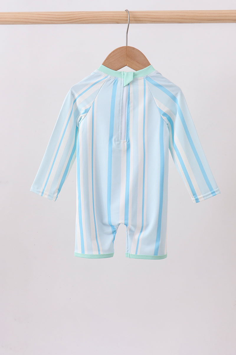 Blue Stripe One-Piece Baby Boy Swimsuit