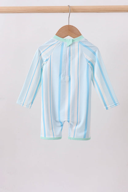 Blue Stripe One-Piece Baby Boy Swimsuit