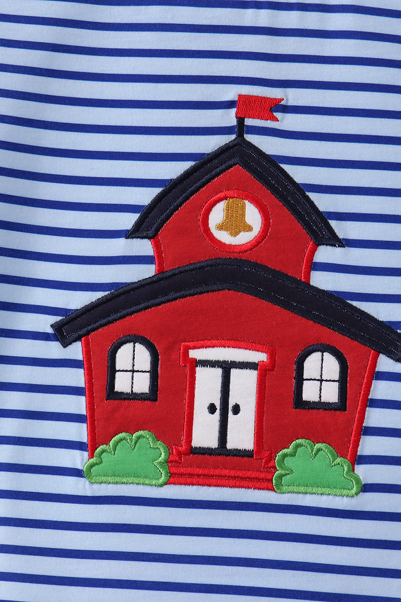 Blue Stripe Schoolhouse Appliqué Boys Set