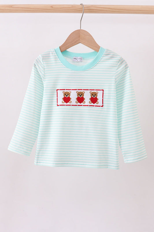 Blue Teddy bear heart embroidery boy's top