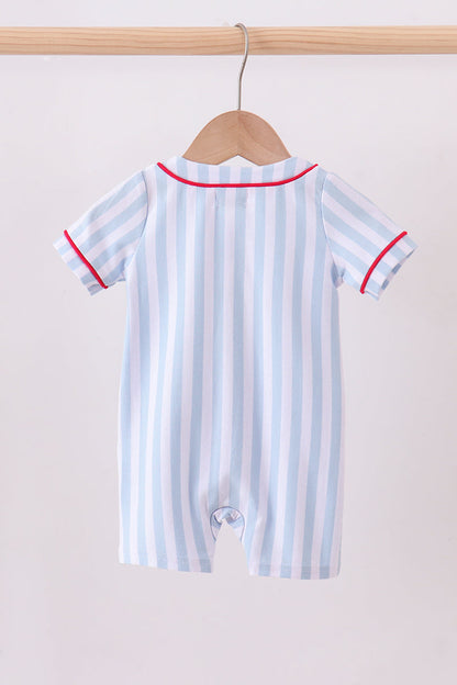 Blue baseball stripe romper