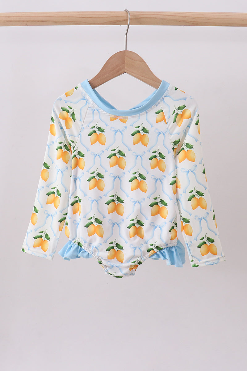 Blue bow lemon rashguard swimsuit