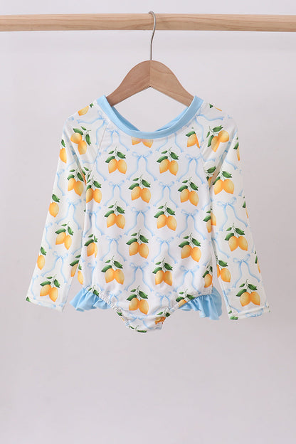 Blue bow lemon rashguard swimsuit