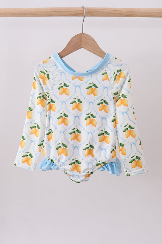 Blue bow lemon rashguard swimsuit