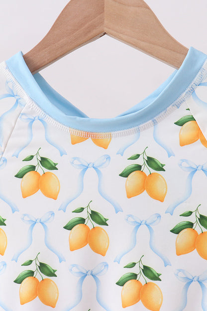 Blue bow lemon rashguard swimsuit