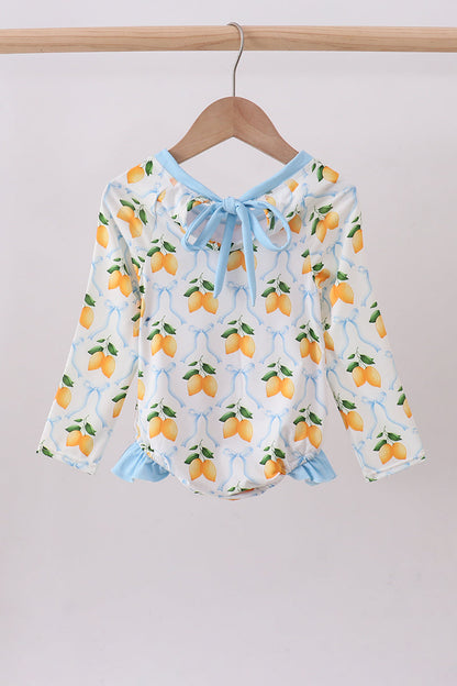 Blue bow lemon rashguard swimsuit