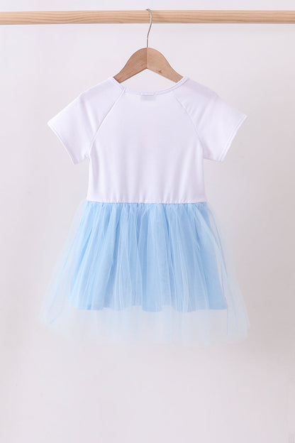Blue bow star sequin girl tulle dress