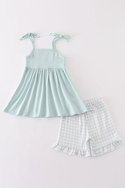 Blue checkered strap girl set - Ella Jane Lifestyle Boutique