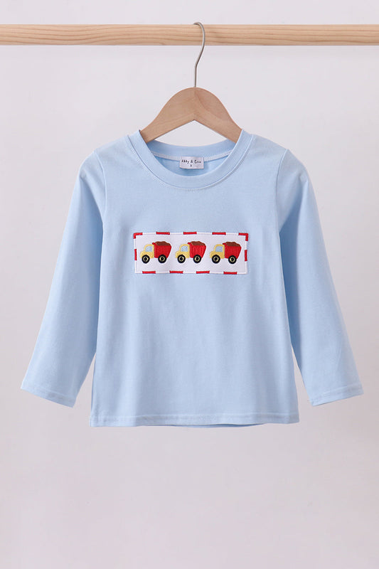 Blue construction embroidery boy top
