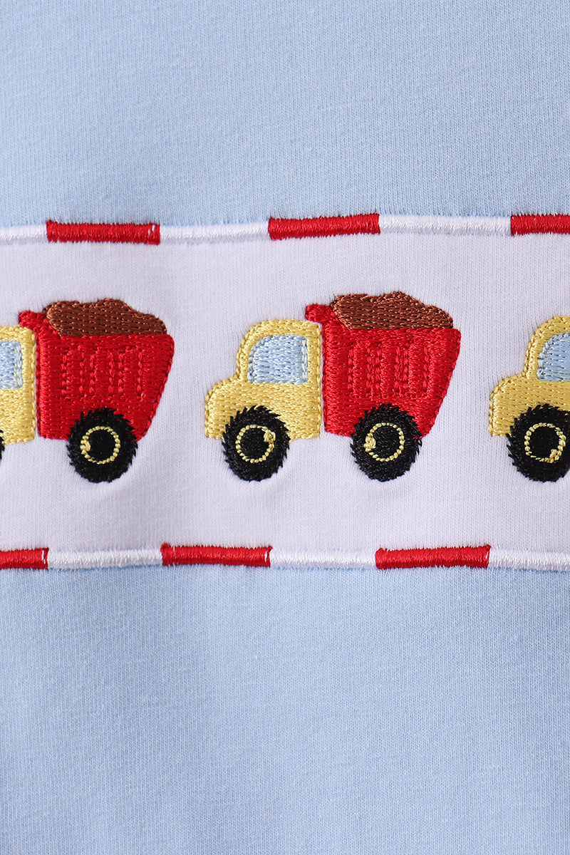 Blue construction embroidery boy top