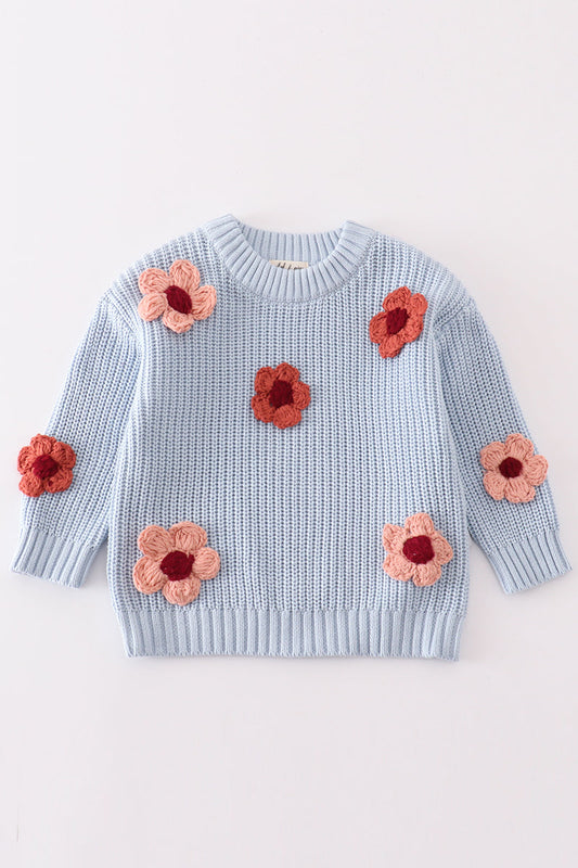 Blue floral hand-embroidery jumper sweater - Ella Jane Lifestyle Boutique