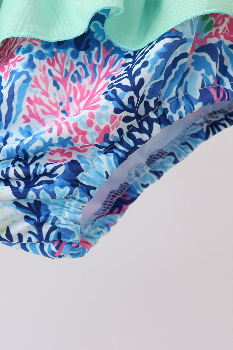 Blue marine creature girl ruffle 2pc swimsuit