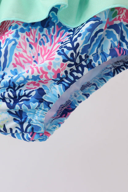 Blue marine creature girl ruffle 2pc swimsuit