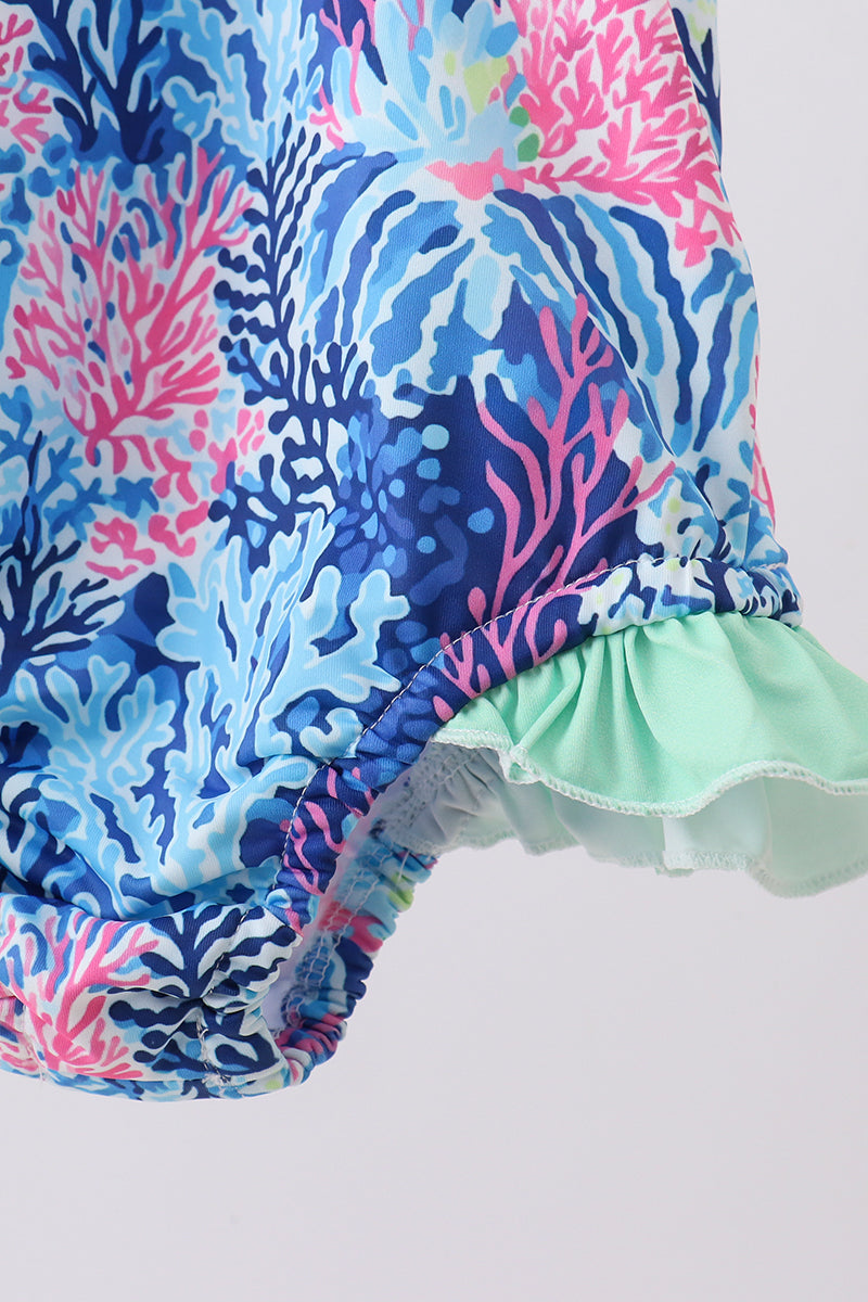 Blue marine creature print girl’s swimsuit